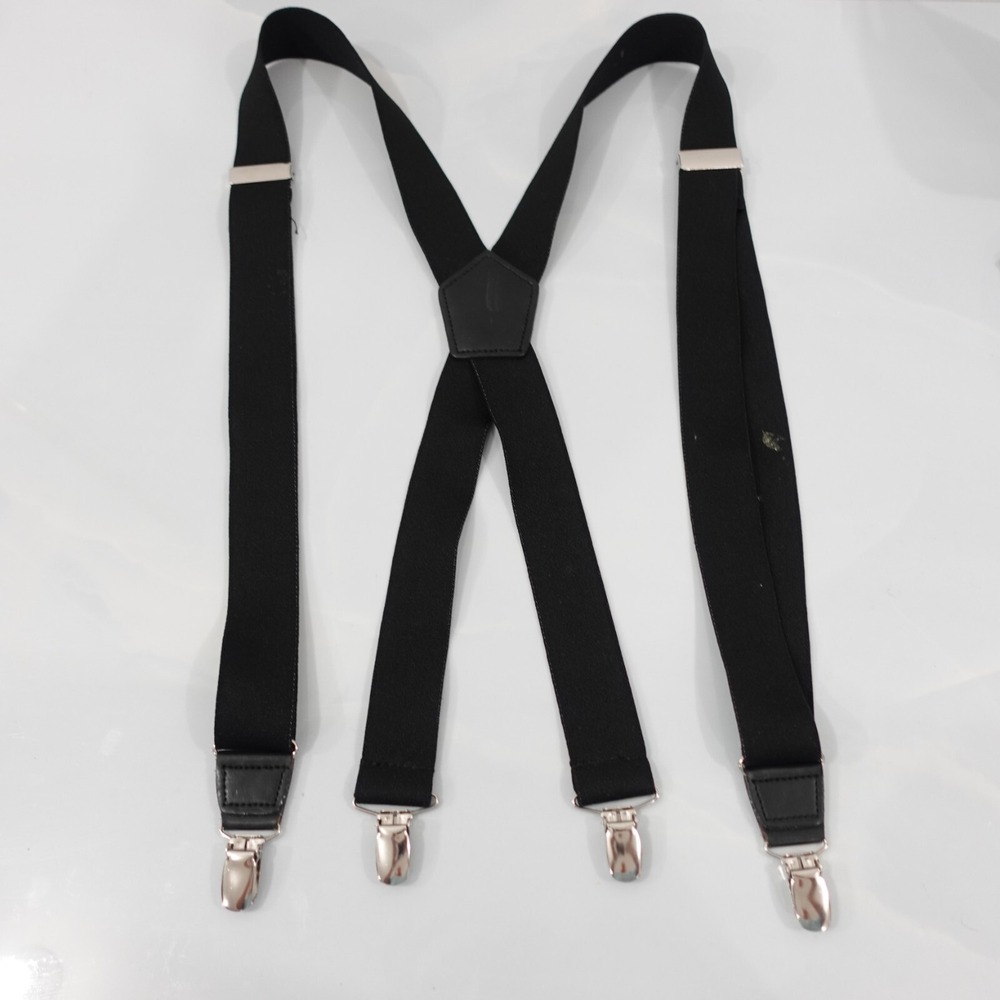 Suspender Mens Black Adjustable Silver Clip On Elastic X Back Classic Formal